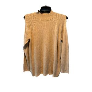 Chico’s Sweater women’s Tan Mock Neck Ribbed Split Shoulder Long Sleeve. Sz 3